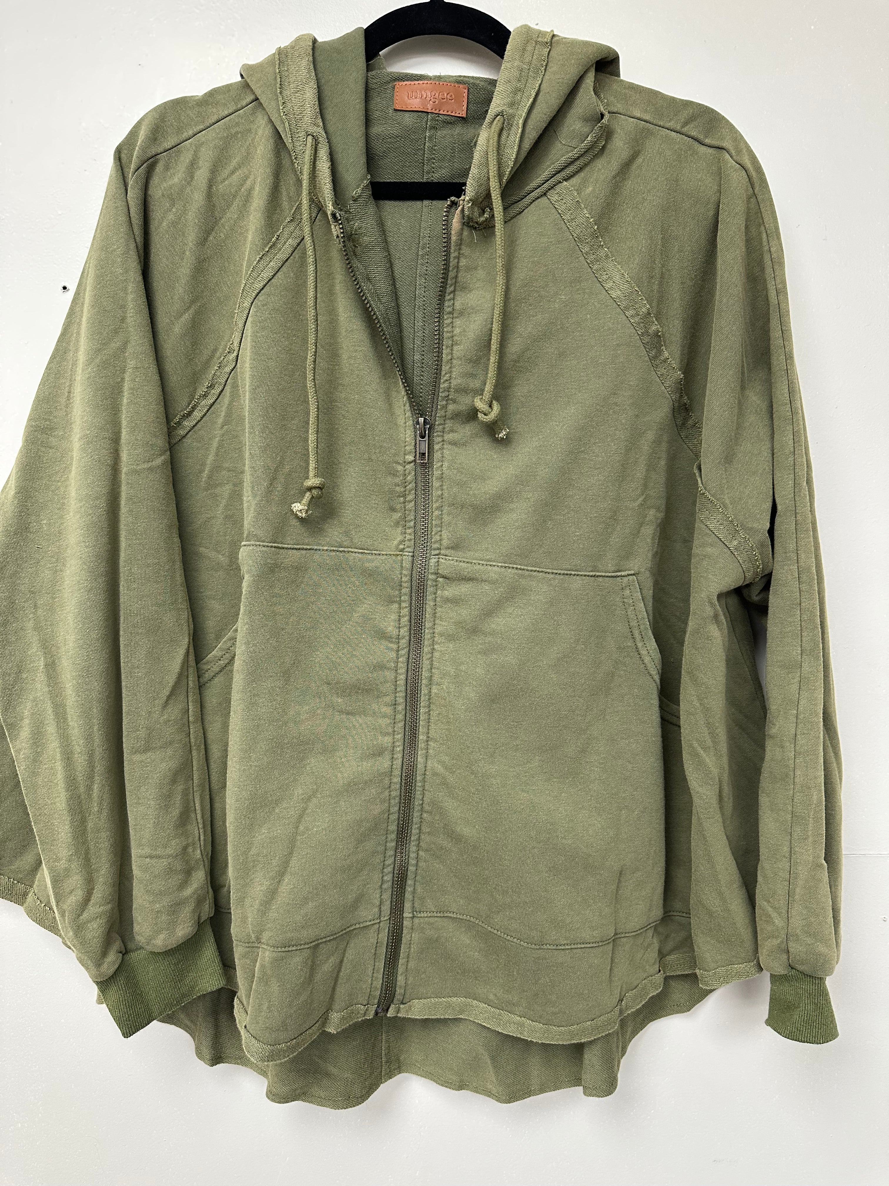 Hoodie w/zip washed green