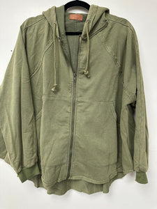 Hoodie w/zip washed green