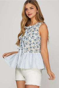 Blue Floral Stripe Top