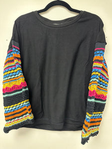 Black Pullover w/Colorful Crochet Sleeve