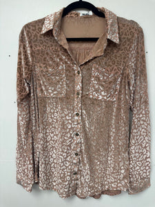 Tan Leopard Velvet Button Up