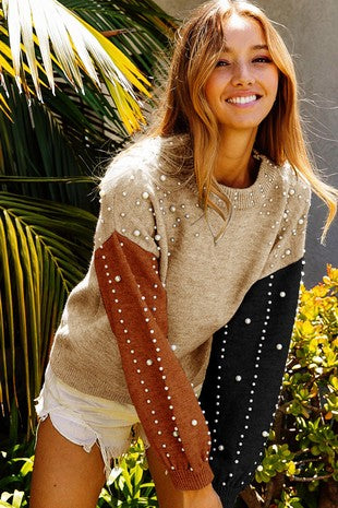 Color Block Sweater w/pearls