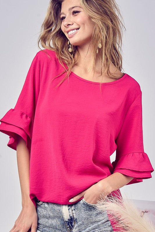 Fuchsia Top w/Tiered Sleeves