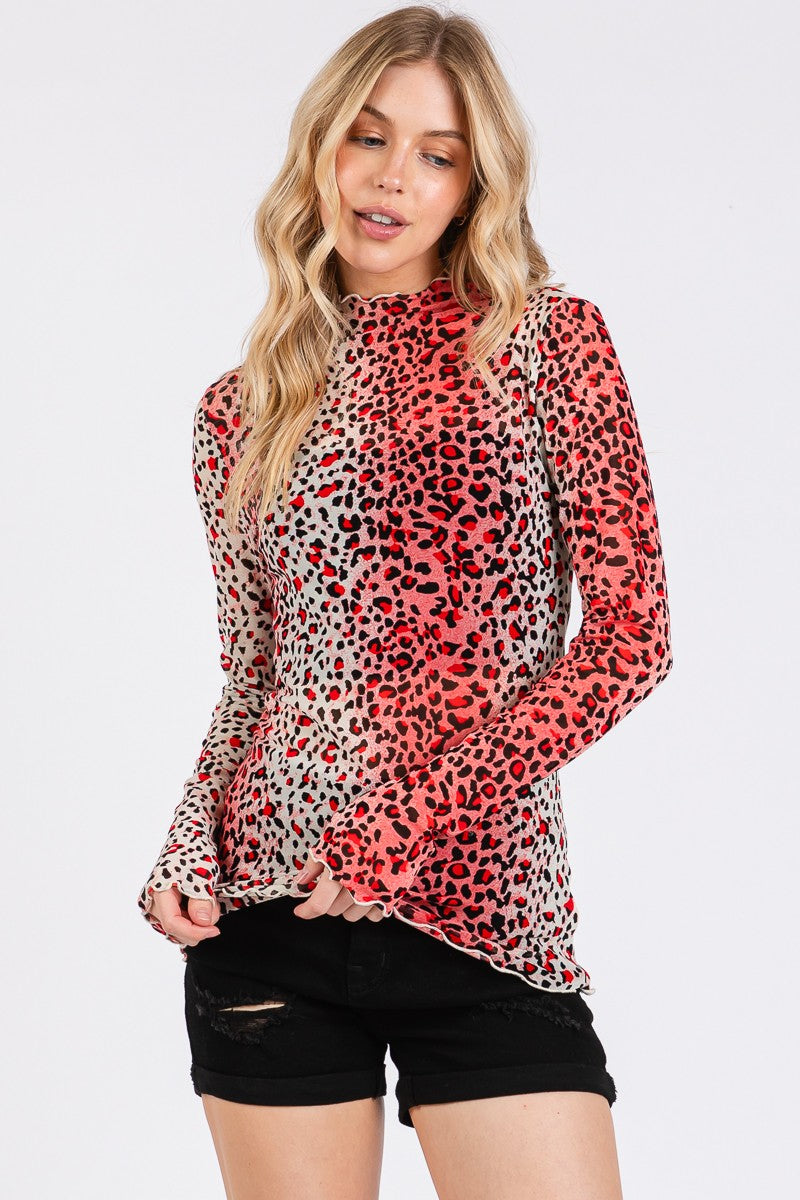 Leopard Print Mesh Long Sleeve