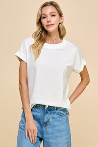 White Tee w/Ribbed Detail